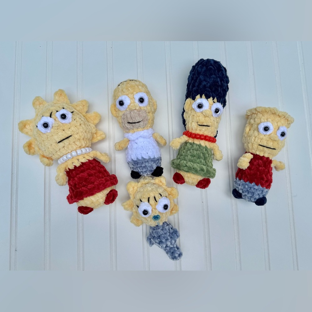Plush Yellow Cartoon Family Stuffed Toy Set - Knit Character Plushies